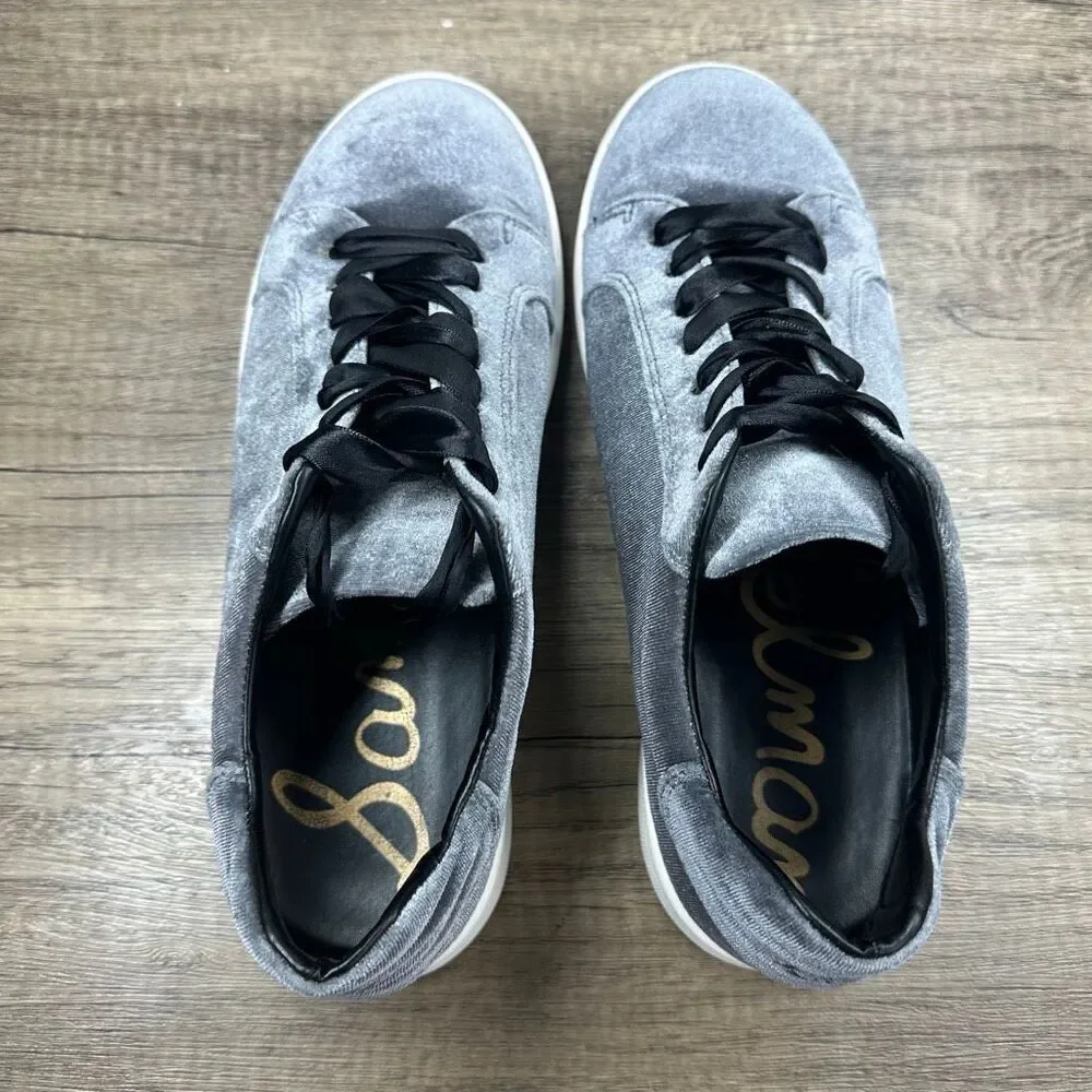 Sam Edelman~Women’s~”Marlow” Gray Velvet Sneakers‎ Ribbon Lace Sneakers~Size 9